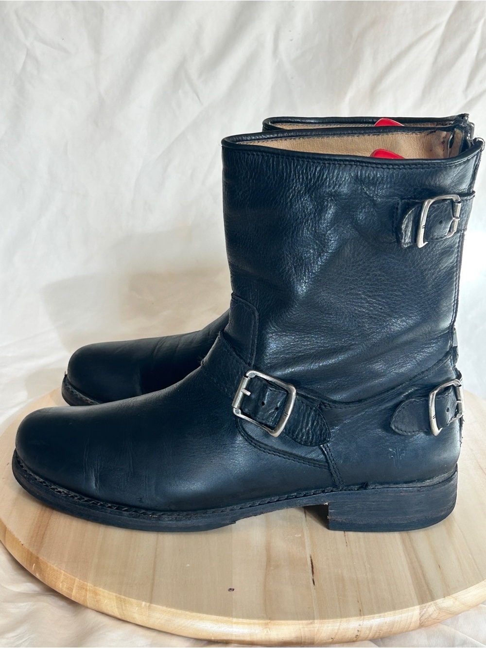 Frye Women’s Veronica Black Leather Short Biker Boots Zip Buckle US 10